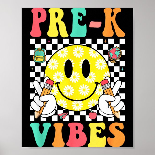 Förskolor retro leende ansikte lärare barn tillbak poster (Framsidan)