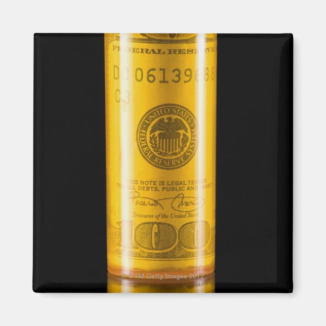 Förskrivning av flaska med 100 dollar magnet (Framsidan)