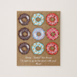 Förslag: Donuts Prom Dance Pussel<br><div class="desc">Luta och snabbt sätt att be någon till en baldans. Roligten tittar nötter med ett klokt budskap: "Donut You Know". Meddelandet kan ändras till egen text. Monogrammat med namn för att skapa ett keepsakt minne av din skoldans. Roligt för pojkvän,  flickvän och bästa vänner.</div>