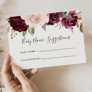 Förslagskort för botaniska Blommigtar Baby Namn Visitkort