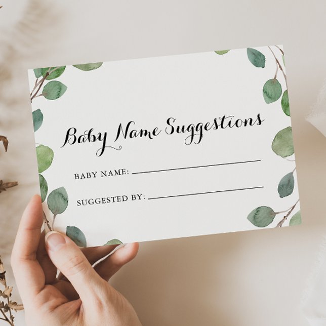 Förslagskort för Grey Eucalyptus Baby Namn Visitkort (Skapare uppladdad)