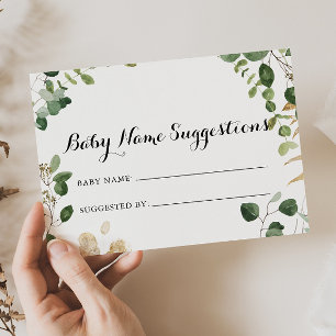 Förslagskort för Tropical Guld Grönt Baby Namn Visitkort