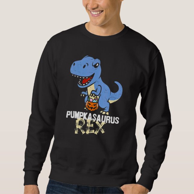 Försök eller behandla t Rex Dinosaur Cute Hallowee Lång Ärmad Tröja (Framsida)