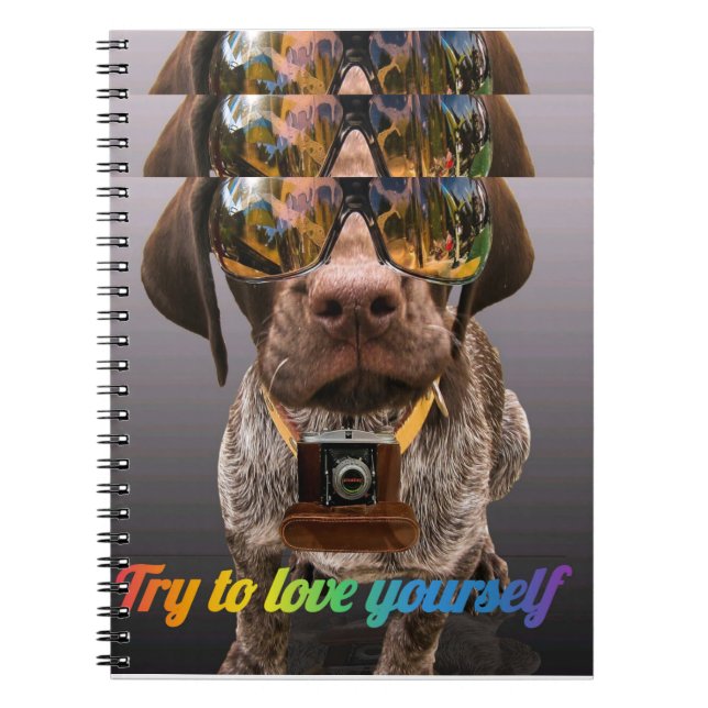 Försök med Kärlek själv | Cute Hund med glasögon o Anteckningsbok (Framsidan)