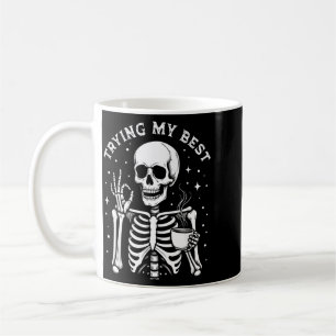 Försöker Min Roliga Skelett Dricker Kaffe Hallowee Kaffemugg