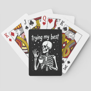 Försöker Mitt Bästa Roliga Skelett Kaffe Halloween Casinokort
