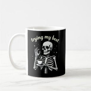 Försöker Mitt Bästa Roliga Skelett Kaffe Halloween Kaffemugg