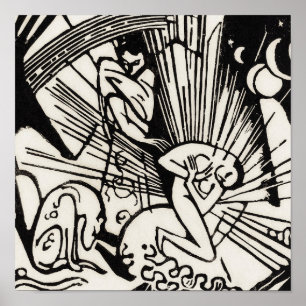 Försoning av Franz Marc Berömd Woodcut Poster