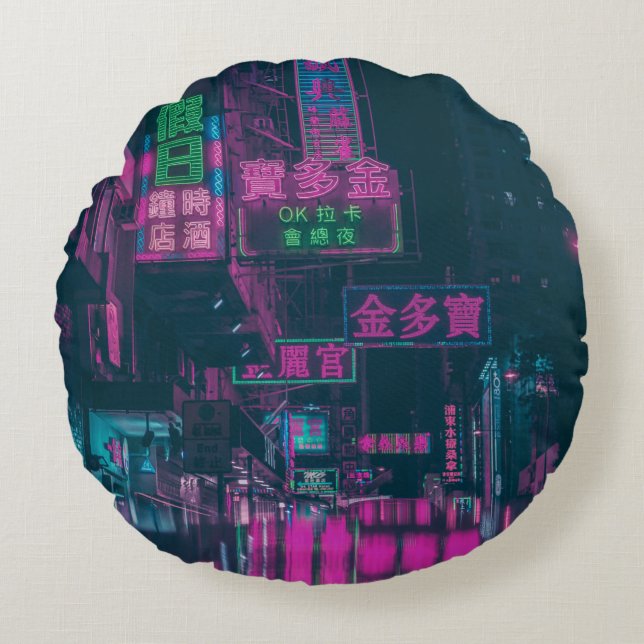 FÖRSÖRJAD LJUSSIGNAGE PÅ STREET UNDER KVÄLL RUND KUDDE (Framsidan)