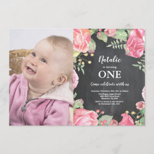 Först 1st blommigt för födelsedaginbjudanrosor inbjudningar