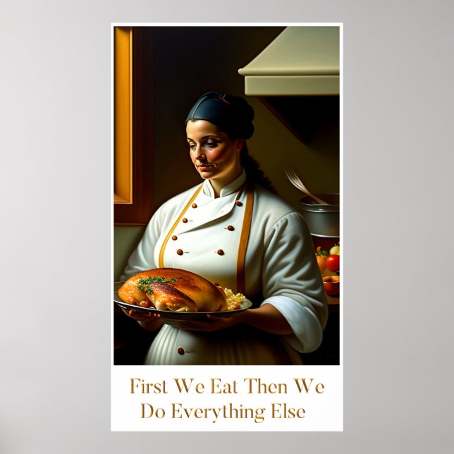 Först äter vi - stora Poster i köket (Framsidan)