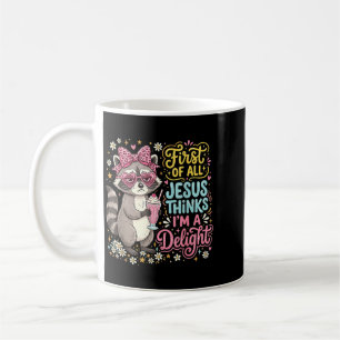 Först av Jesus Tror En Röd Glad Tvättbjörn Design Kaffemugg