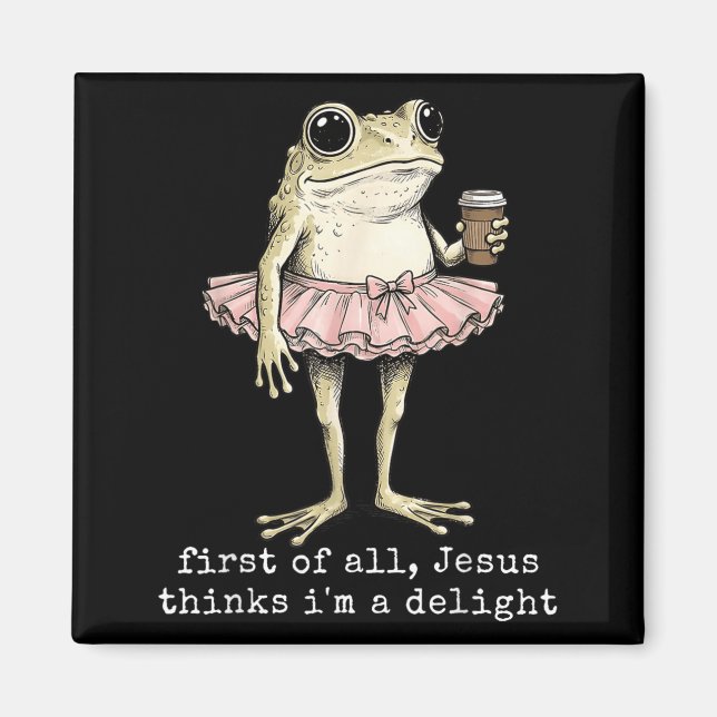 Först av Jesus tycker en förtjusande groda kaffe m Magnet (Framsidan)