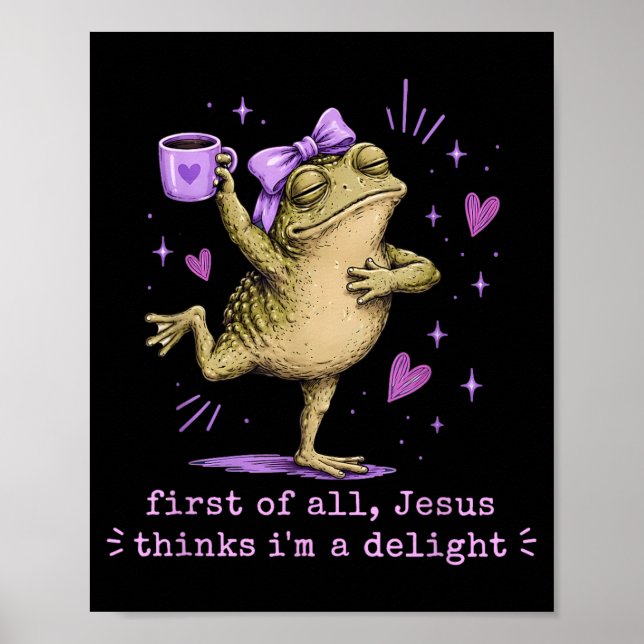 Först av Jesus tycker en förtjusning Rolig Groda M Poster (Framsidan)