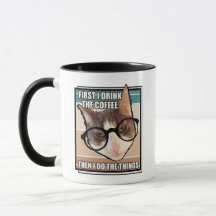 Först dricker jag kaffet från Cat-kaffet Mugg