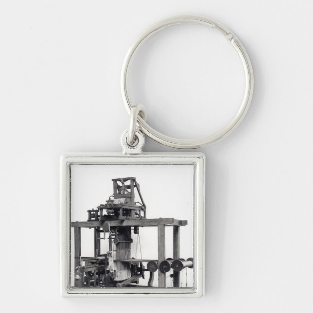 Först fullständigt automatiserad vävstol fyrkantig silverfärgad nyckelring (Framsidan)