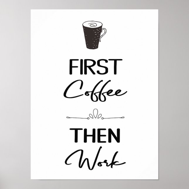Först kaffe och sedan arbetstypografi, kontorskret poster (Framsidan)
