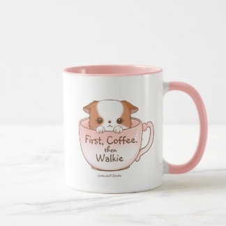 Först kaffe, sedan promenad Adorable Pomchi-valp Mugg