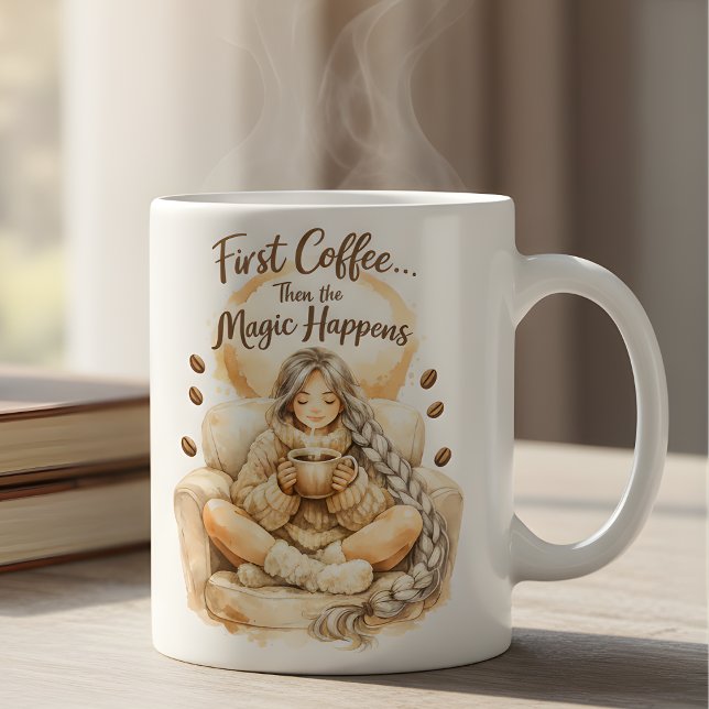 Först kaffe sen händer magin Mysig flicka mugg (Skapare uppladdad)