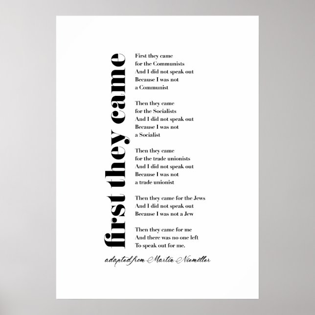 Först kom de från Martin Niemöller Poster (Framsidan)