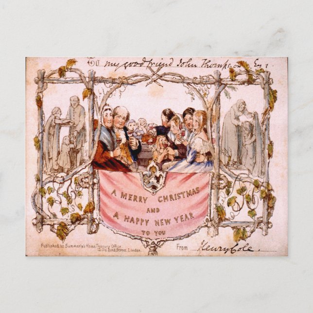 Först - någonsin julkort, England 1846 Helg Vykort (Framsida)