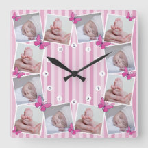 Första 12 månader Baby Photo Collage Rosa Butterfl