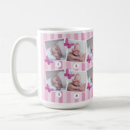 Första 12 månader Baby Photo Collage Rosa Butterfl Kaffemugg