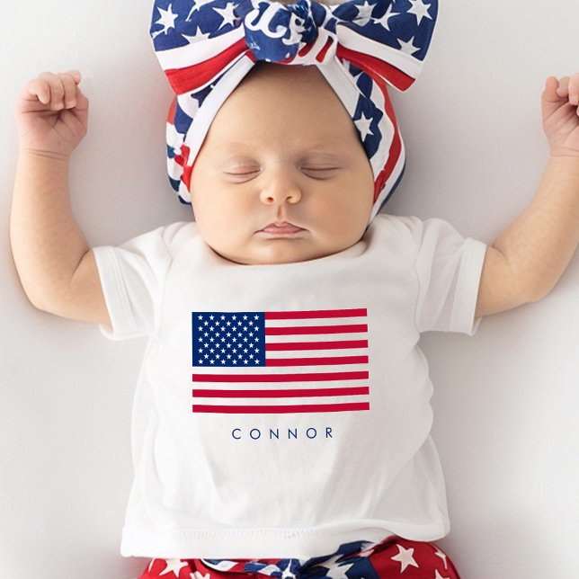 Första 4 juli Stars och stripes amerikanska Flagga T Shirt (First 4th Of July Stars And Stripes American Flag Baby T-Shirt)