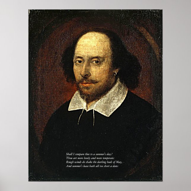 Första 4 Linjer av Sonnet nr 18 av Shakespeare Poster (Framsidan)