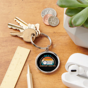 Första AD - Premium Round Keychain för Retro Stil Rund Silverfärgad Nyckelring