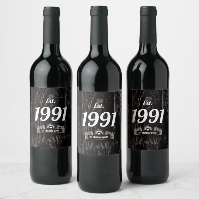 Första året 1991: ett klassiskt år vinflaska etikett (Flaskor)