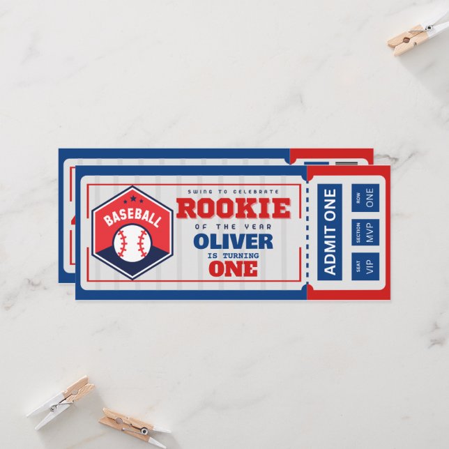 Första året efter baseball biljett födelsedag inbjudningar (Fram/Back In Situ)