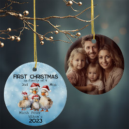 Första året jul som familj i familjen 4 Anka Julgransprydnad Keramik