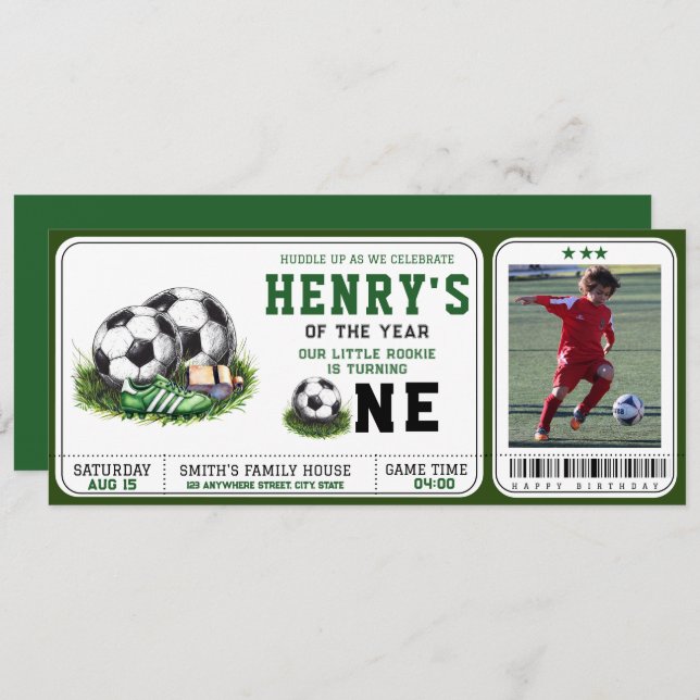 Första året ned | Fotboll 1:a födelsedag Inbjudningar (Fram/baksida)