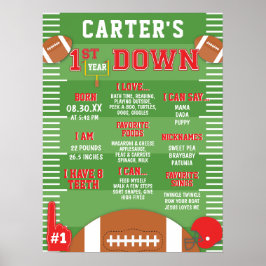 Första året nedåt Röd fotboll 1:a födelsedagsskum Poster