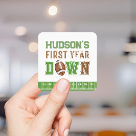 Första året ner fotboll 1-årsdag fyrkantigt klistermärke