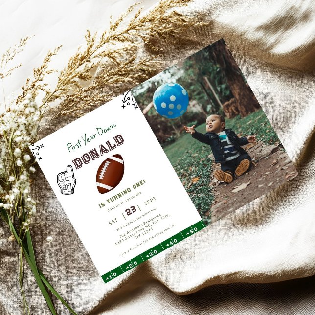 Första året ner fotboll 1-årsdag  inbjudningar (Skapare uppladdad)
