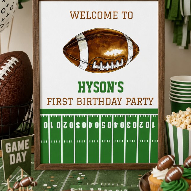 Första året nere | Fotboll 1-års födelsedagsfest Poster (First Year Down | Football 1st Birthday Party Poster)