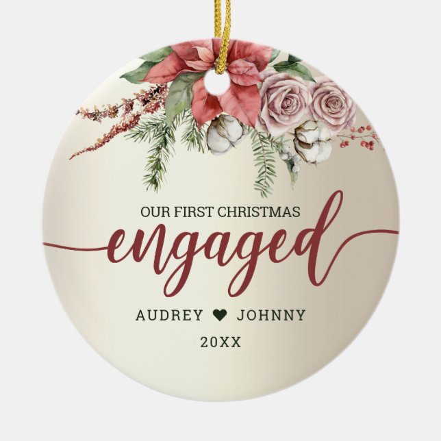 Första året Röd Poinsettia-Blommigten jul Julgransprydnad Keramik (Framsidan)