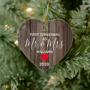 Första året som mr & Mrs lycklig fotoparträ Julgransprydnad Keramik