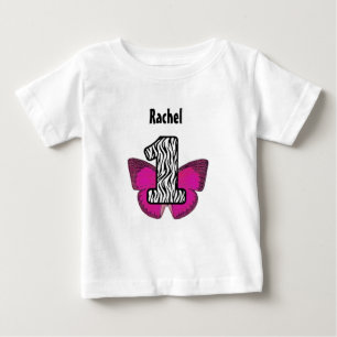 Första årig sebra och fjäril V01 för födelsed T Shirt