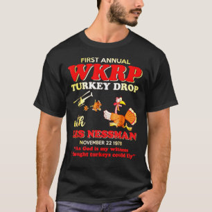 Första årliga WKRP-Turkey-Drop-With-Les-Nessman—T T Shirt