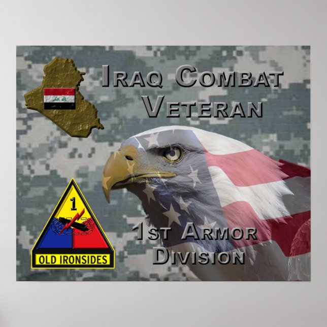 Första Armor Div Irak - Veteranbekämpning Poster (Framsidan)