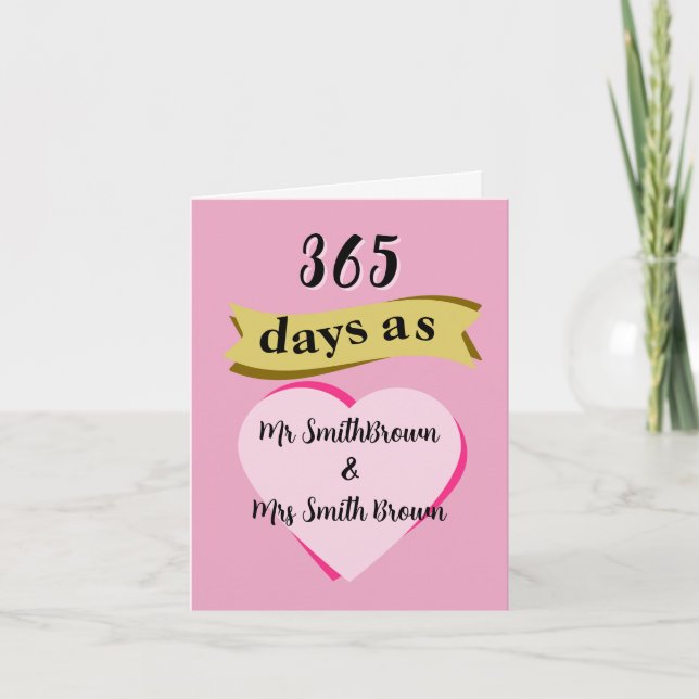 Första årsdagen av bröllop-kortet Pappert första Kort (Framsida)