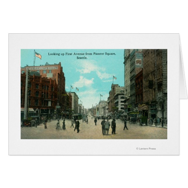 Första Ave-vy från Pioneer Avenue Hälsningskort (Framsidan Horizontal)