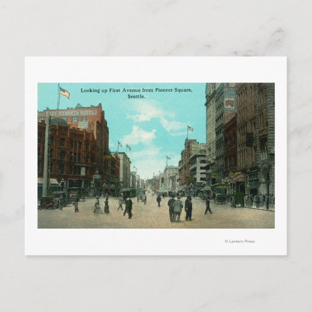 Första Ave-vy från Pioneer Avenue Vykort (Framsida)