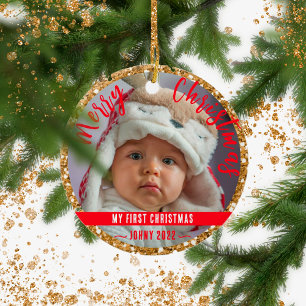 Första baby: jul guld glitter julgransprydnad keramik