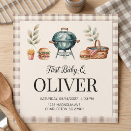 Första Baby Q BBQ Första Födelsedagen Pojke Rustik Inbjudningar