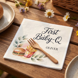 Första Baby Q Grill 1-årsfirande Pojke Rustik Pick Pappersservett