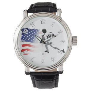 Första Bas Springa - Baseball Player och US Flagga Armbandsur